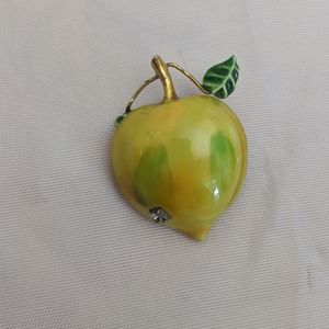 Vintage CFW gold & rhinestone enamel fruit brooch